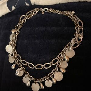Mother of pearl like and Silver Chain Necklace with Discs